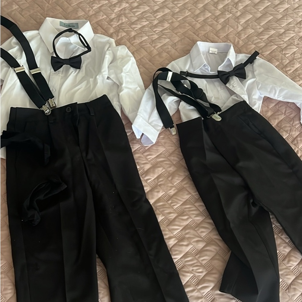 Kids Black and White Formal Matching Set with Suspenders and Bow Ties